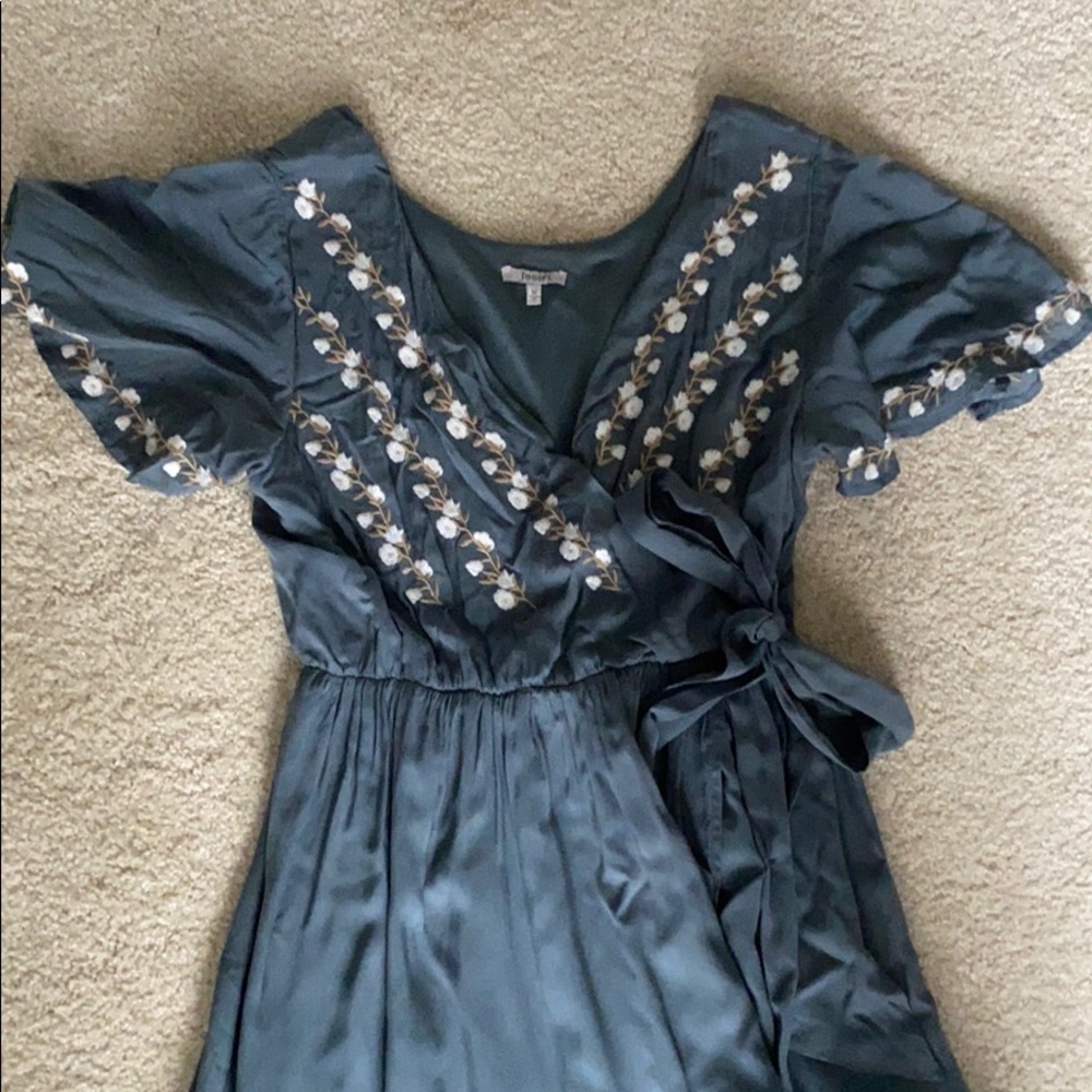 Embroidered high low wrap dress
